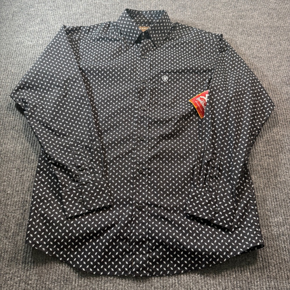 Ariat Button Down Shirt Mens M Black Geometric Print Long Sleeve Western NWT